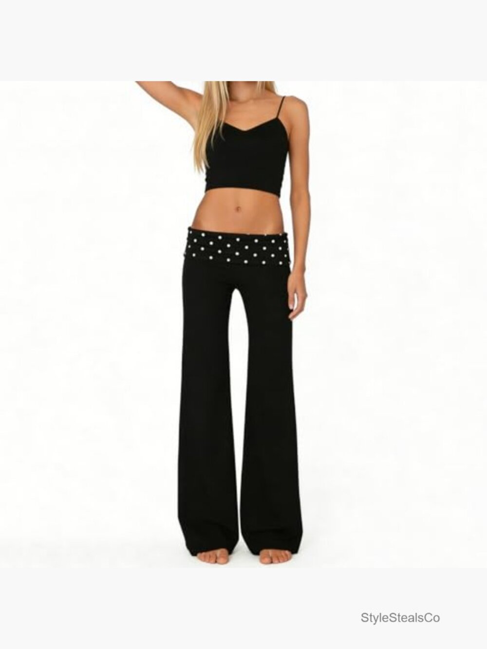 Low Rise Fold Over Yoga Pants Flare Leggings Wide Leg Lounge - Picture 3 of 7